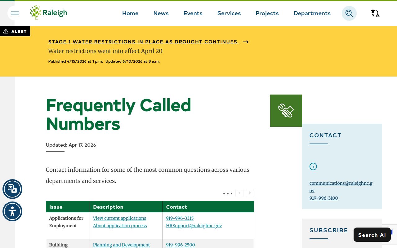 Raleigh phone directory frequently called numbers