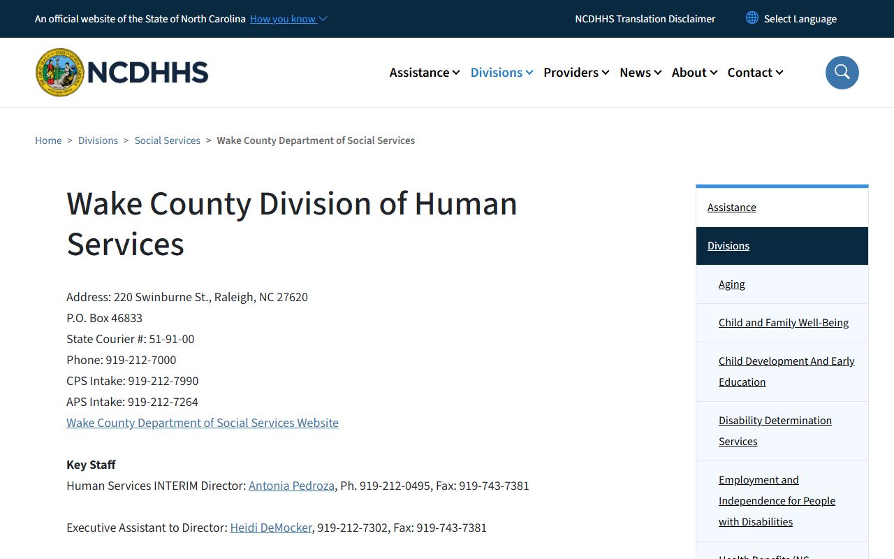 Raleigh phone directory Wake County Human Services listing