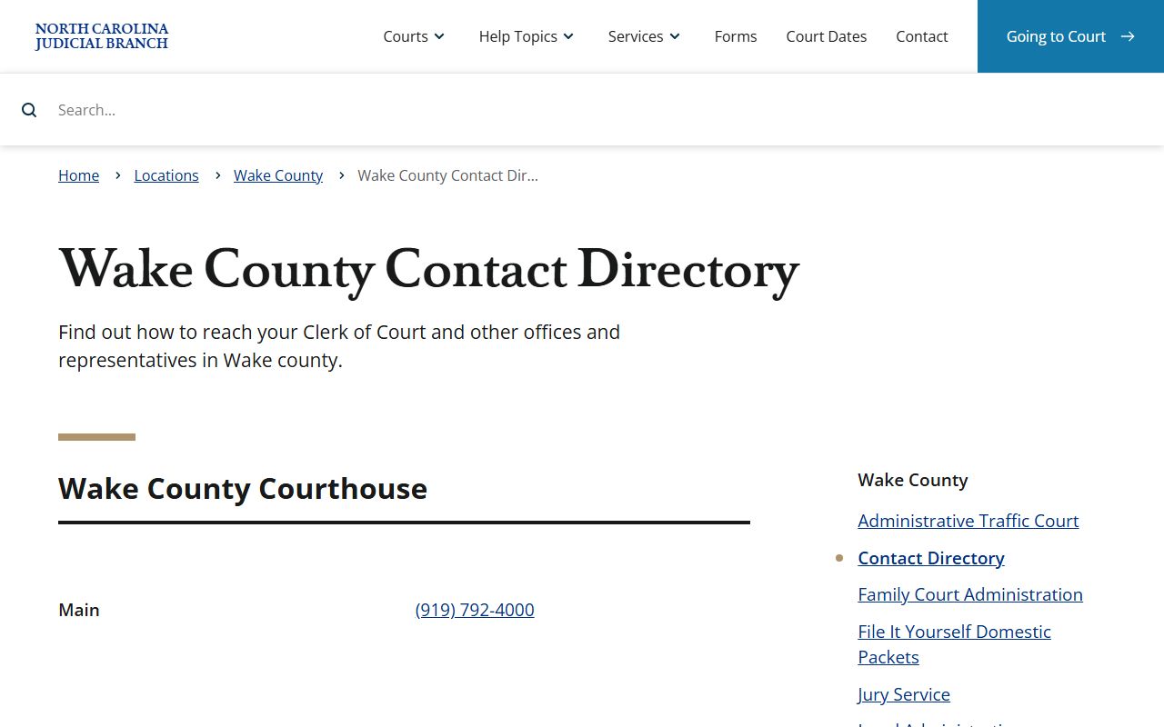 Raleigh phone directory Wake County court contact directory