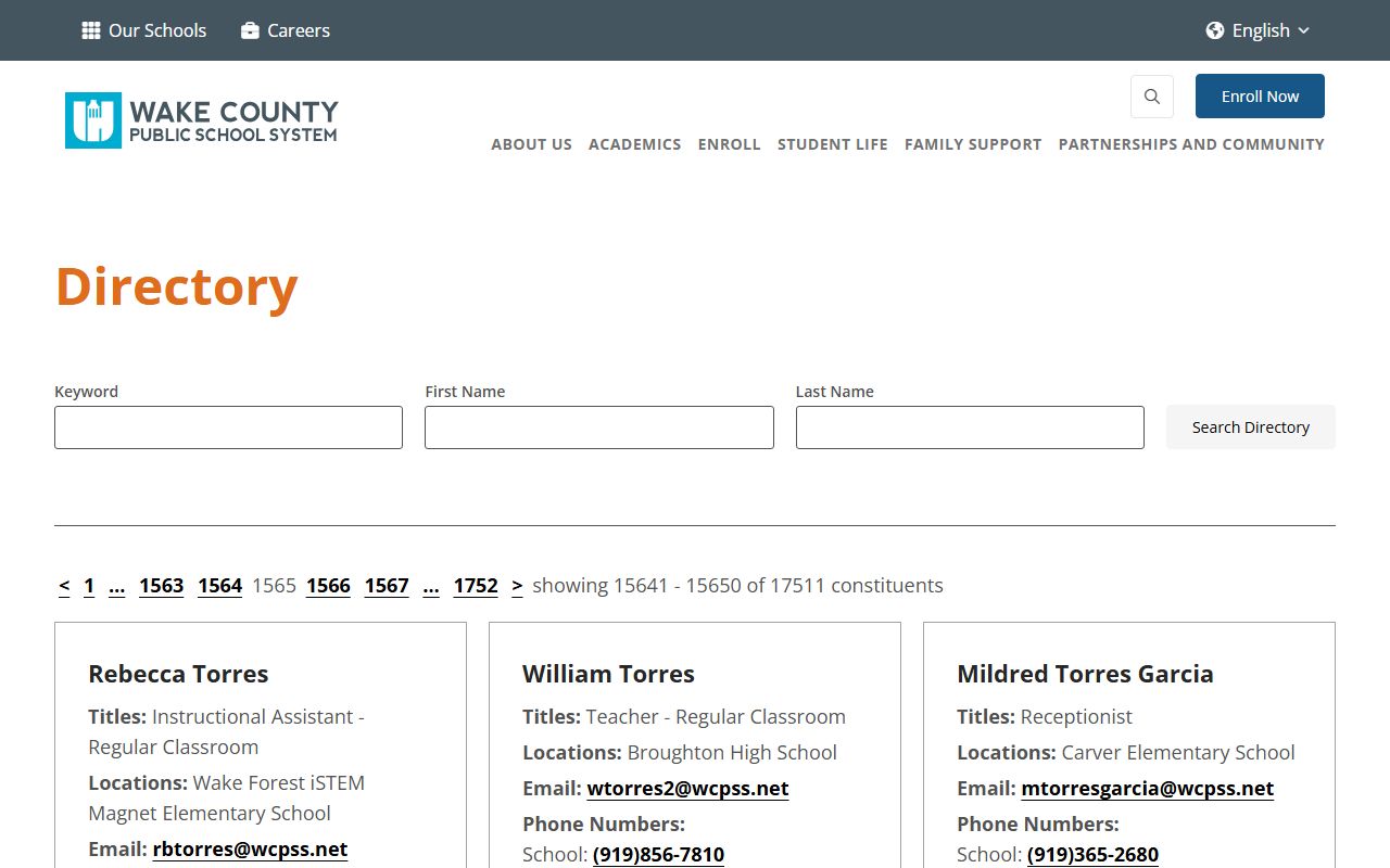 Raleigh phone directory Wake County Public School System staff directory